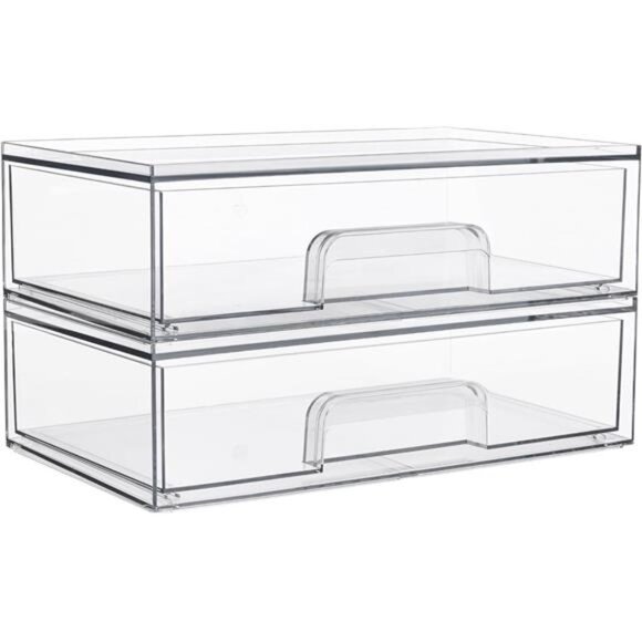 Vtopmart 12.1''W Clear Stackable Storage Drawers,2 Pack Acrylic Plastic - Picture 1 of 14